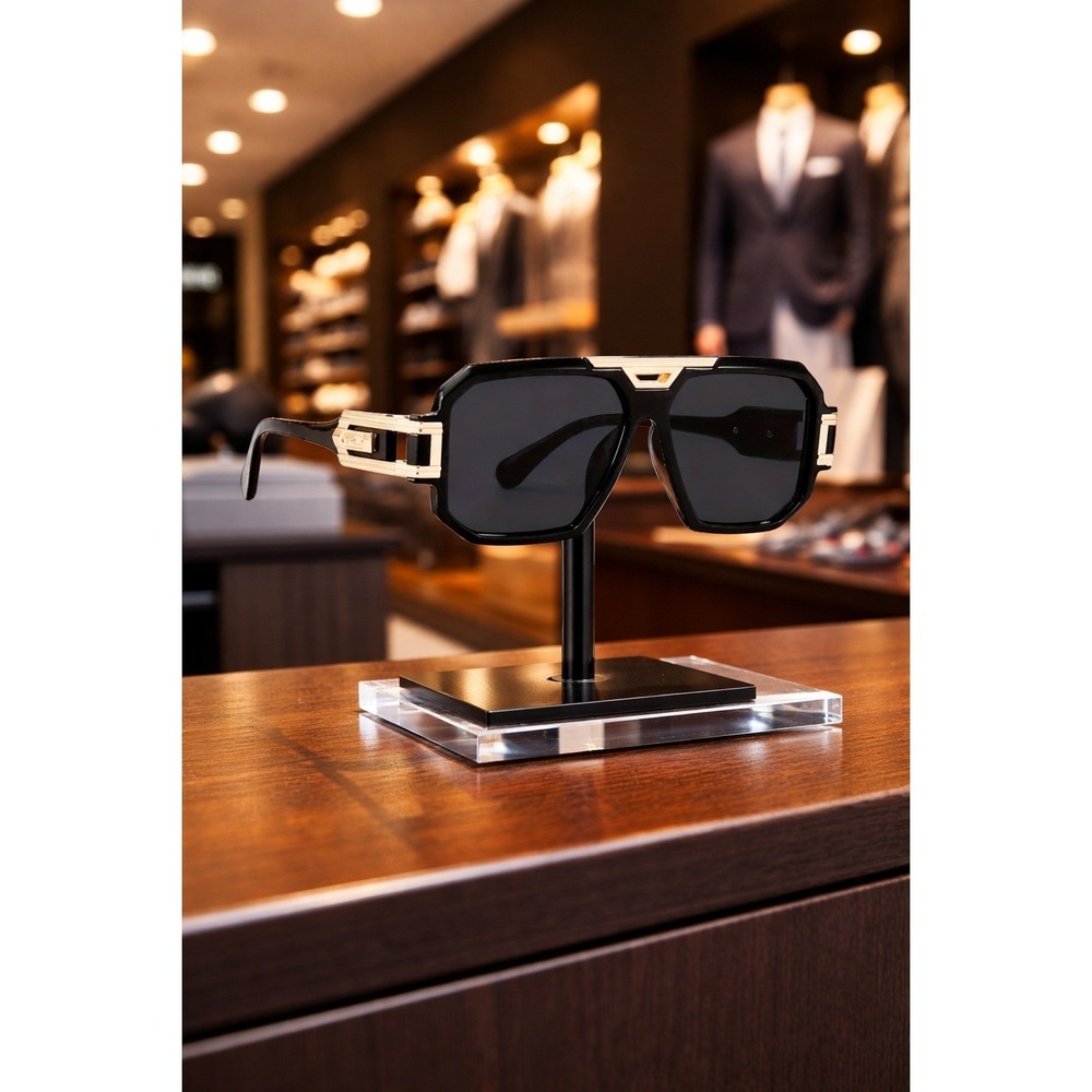 Sunglasses Men Black &‎ Gold Large Vintage Anti-Glare Shades